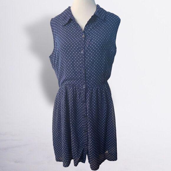 BLUE N WHITE POLKA DOT DRESS - Picture 1 of 7